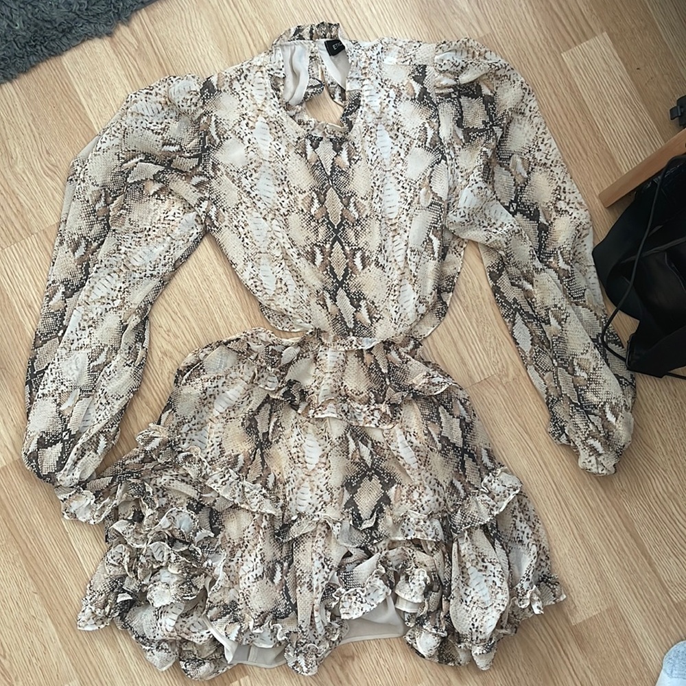 Brand new long sleeve open back snake print dress with cut outs